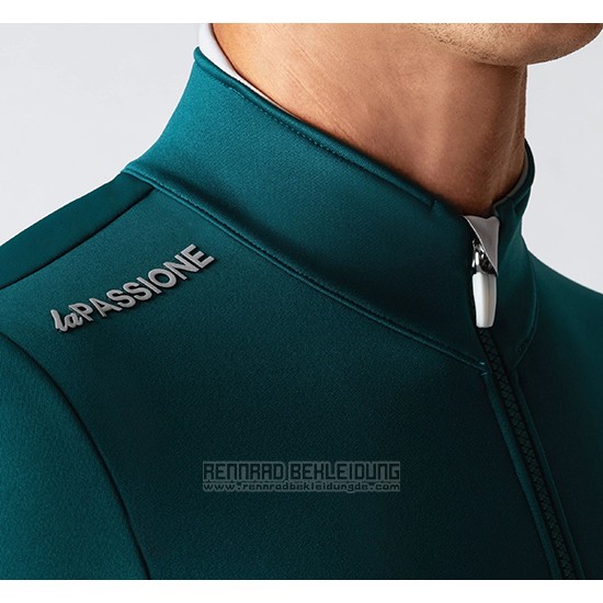 2019 Fahrradbekleidung La Passione Grun Wei Trikot Langarm und Tragerhose